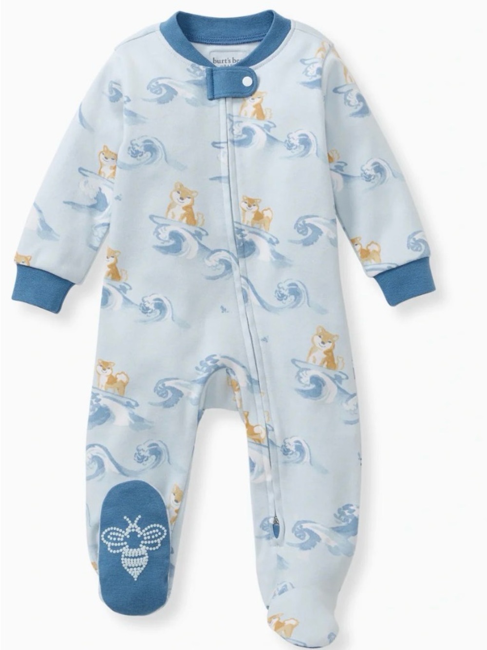 Burt's Bees Baby Light Blue Surf Puppy Organic Cotton Footie